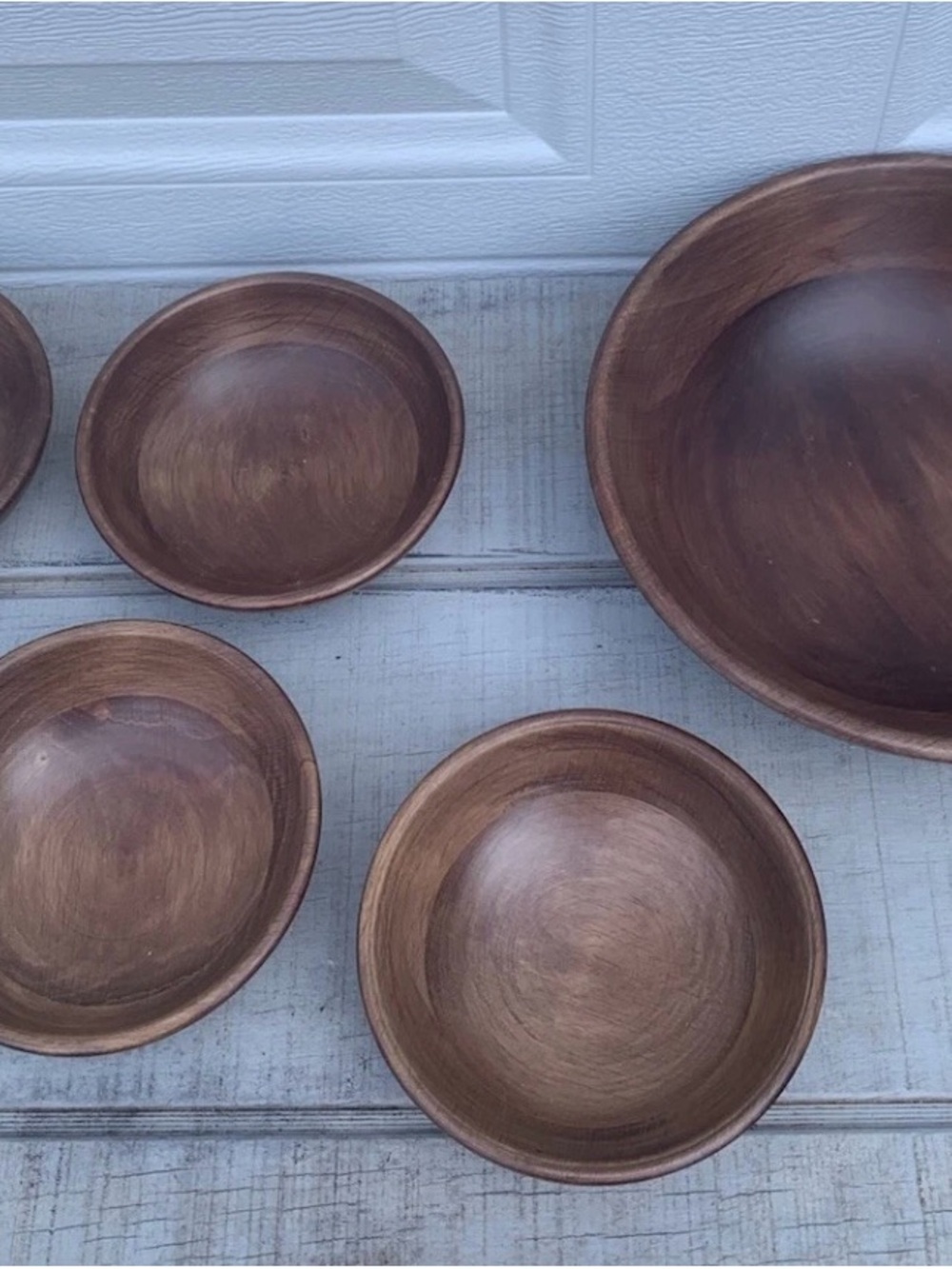 Set of 5 Vintage Hand Turned Dark Wood Nesting Bowls Walnut Style Salad Serving